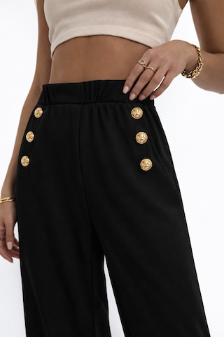 Ribana Classic Kadın Yeni Sezon Düğme Detaylı Krep Kumaş Bol Paça Pantolon 4652 Siyah