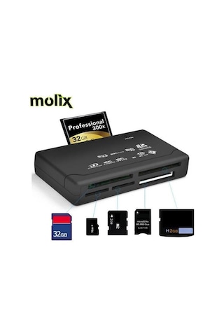 Molix Card Reader Kart Okuyucu Sd-Mmc-Microsd-M2-Xd-Cf Kart Okuma