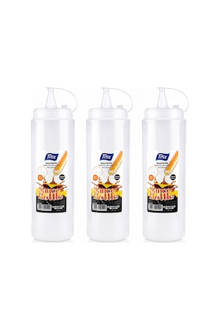 Titiz 3 Lü 700 Ml Sos Şişesi Seti Sızdırmaz Kapaklı Sarı Kırmızı Beyaz Şeffaf