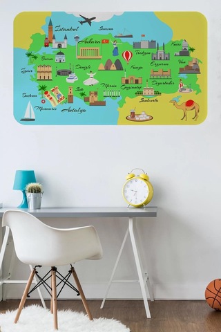 Eğitici Ve Öğretici Cocuk Odası Türkiye Haritası Duvar Sticker-60x105-3876 Renkli
