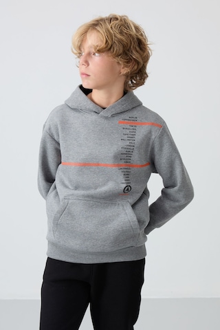 Tommylife Gri Melanj Pamuklu Kalın İçi Tüylü Standart Fit Baskılı Erkek Çocuk Sweatshirt - 11239