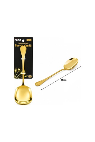 Özel Üretim Sunum Ürünü Mutfak Aksesuarı Yemek Sunumu Metal Servis Kaşığı - 21 Cm - Gold Renk