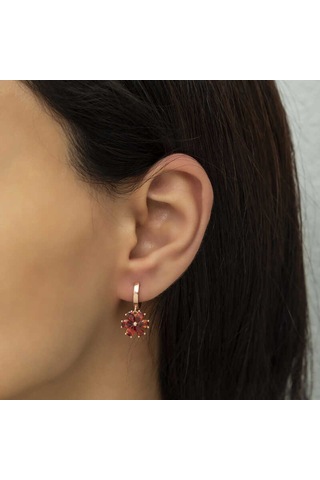Gümüş Kırmızı Çiçek Küpe 14 MM Gümüş