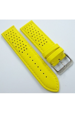 Bizon Sarı Deri Saat Kordonu 24Mm Delikli Spor Saat Kayışı Dikişl