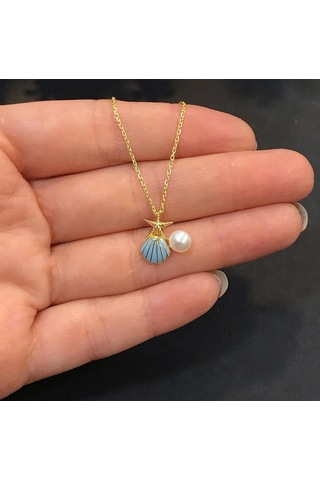 Stela Deniz Kabuğu İncili Gümüş Kolye