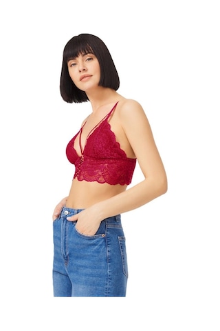 Cottonhill Bordo Dantelli İnce Askılı Kaplı Üçgen Kadın Bralet Büstiyer