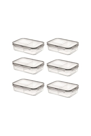 Buffer® 6 Adet 3 Bölmeli Kilitli Kapaklı 1 Litre Saklama Kabı Çok Renkli