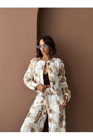 Verymoda Desenli Fermuarlı Ceket Şık Ve Modern Tarz F1975 Kahve