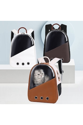 Pu Pet Çanta Kediler Ve Köpekler Gezi Taşıma Kapsül Çift Omuz Sırt Çantaları Model 1 Bej