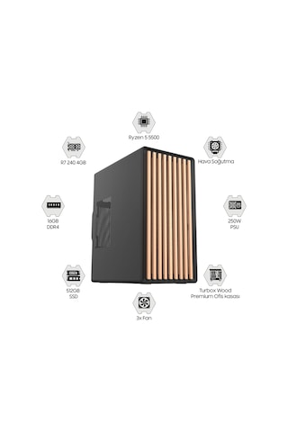 Turbox TX8344 R5-5500 16 GB 512 GB SSD 4 GB R7240 Free Dos Masaüstü Oyuncu Bilgisayarı