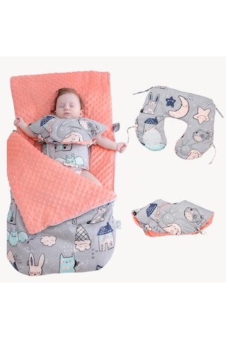 Moveevo Insular Bebek Uyku Tulumu Bebek Arabası Battaniyesi Gri Turuncu