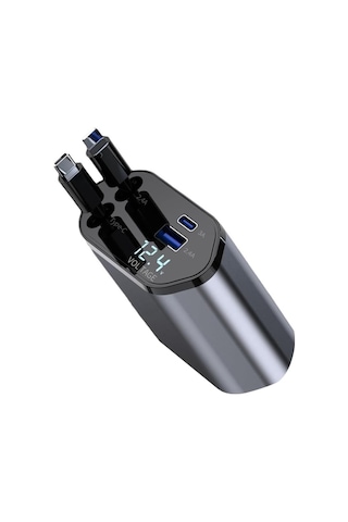 Lexroo Araç Çekilebilir Araç Şarj Cihazı 2 Usb Bağlantı Noktası Desteği 120w Süper Hızlı Şarj Flaş Standart