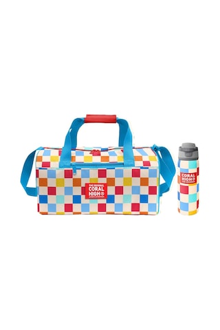 Coral High Kırmızı Çok Renkli Dama Desenli Kız Çocuk Spor Çantası Ve 800 Ml Çelik Matara Seti 27546