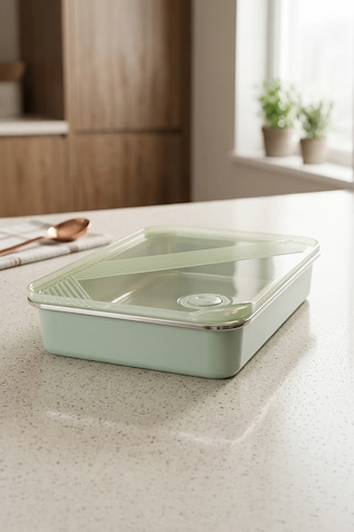 Stainless Paslanmaz Çelik Vakumlu Saklama Kabı,fırın Ve Kek Kabı 3 Lt Yemek Kabı Sefer Tası Yeşil