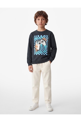 Koton Uzun Kollu Bisiklet Yaka Baskılı Şardonlu Pamuklu Sweatshirt Antrasit 7wkb10405tk