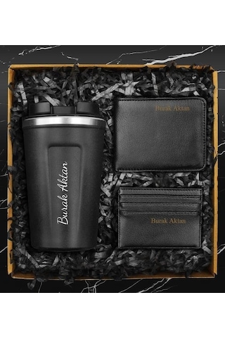Kişiye Özel Starbucks Model Bardak Termos & Kişiye Özel Cüzdan & Kişiye Özel Kartvizitlik Hediye Seti