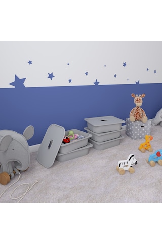 5 Adet Gri Kapaklı Çok Amaçlı Saklama Kutusu - Oyuncak Sepeti 5ks5k Gri