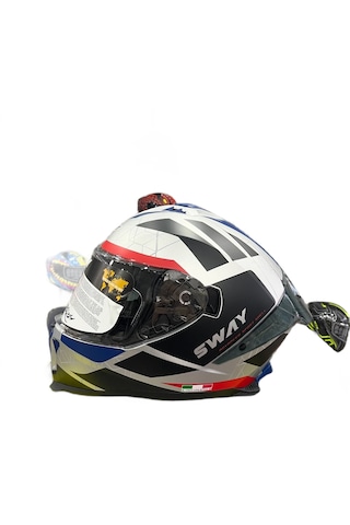Sway SW 865 Evoque Full Face Kask Beyaz - Kırmızı - Lacivert