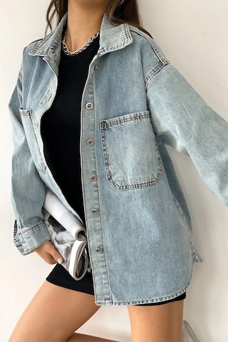 Mavi Çift Cepli Yıkamalı Denim Gömlek Ceket Bcdf-235403 Çok Renkli