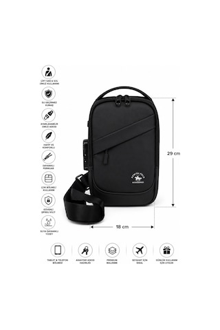 Newish Polo Erkek Siyah Usb Çıkışlı Çapraz Askılı Bel Çantası Ve Cüzdan Kartlık - New422 Siyah - Gri