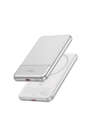 Wiwu Wi-p088 Led Işık Göstergeli Pd 20w Kablosuz Powerbank 5000mah 15w Gümüş Gümüş