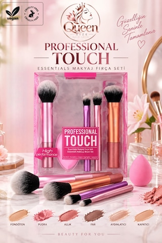 Professional Touch Essentials 5 Parça Makyaj Fırça Seti 4 Fırça Ve Makyaj Süngeri