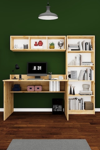 Asra Trend Çalışma Masası Seti ÇMT001 %100 MDF Kitaplıklı Raflı Ofis Takımı Safir Meşe