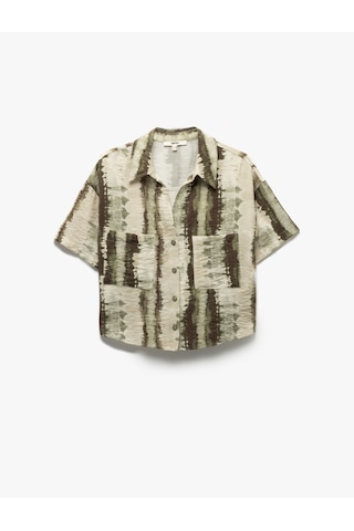 Koton Aplike Çift Cep Detaylı Batik Desenli Viskon Kısa Kollu Crop Gömlek Yeşil Desenli 5sak60299pw Yeşil Desenli Yeşil
