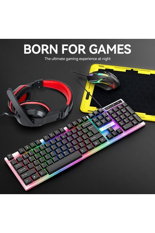 Monyee T-wolf Tf240 Renkli Aydınlatmalı Oyun Seti: Klavye, Fare, Kulaklık Ve Mouse Pad Yüksek Performans Ve Stil Bir Arada Diğer