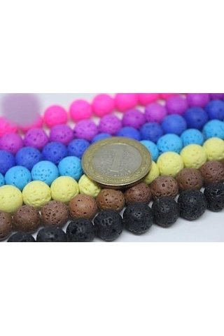 Yasam Tohumu Lav Taşı Fosforlu Pembe Renkli Yarım Dizi 10 MM 18 CM Çok Renkli