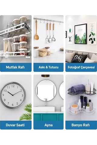 10 Adet Süper Güçlü Çerçeve Askısı Vidalı Kanca Yapışkanlı Raf Tutucu Askı Şeffaf