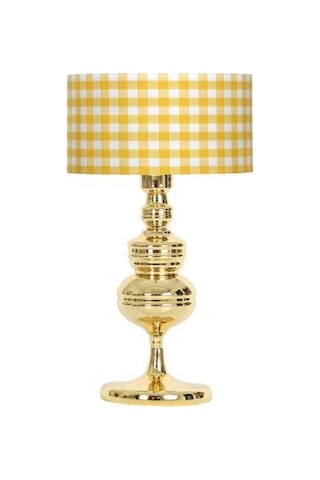 Vinner Munch Gold Kaplama Metal Abajur - Sarı Beyaz Ekose Desenli-49511 Renkli