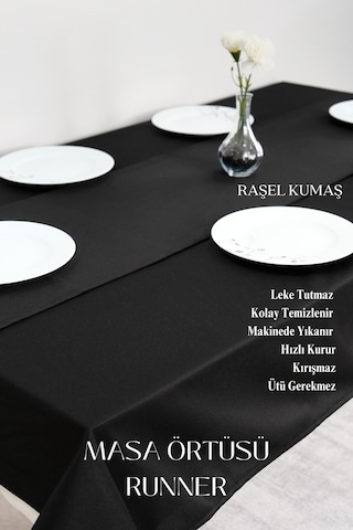 Smooth Set Masa Örtüsü Ve Runner Seti Sofra Bezi Çeyiz Seti Masa Örtüsü Ve Runner Siyah