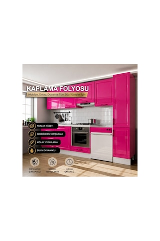 Parlak Fuşya Yapışkanlı Folyo Mutfak Dolap Ve Mobilya Kaplama Folyosu-61x300 Cm