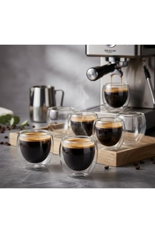 Needd Çift Katmanlı Espresso Cam Bardak Seti 2'li 80 Ml Borosilikat Cam, Isı Yalıtımlı Double Wall Tasarım Es Genel