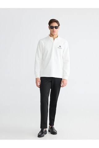 Lcwaıkıkı Classic Beyaz Polo Yaka Baskılı Erkek Sweatshirt