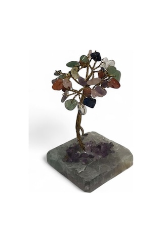 Mineral Altlı Karışık Doğal Taşlı Küçük Ağaç