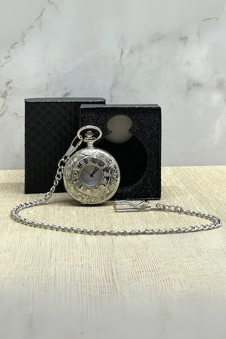 Büro Ev Ofis Hediyesi İçin Kutulu Silver Roma Rakam Stil Köstekli Saat