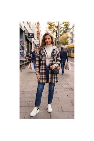Polologin Butik Bej Ve Siyah Ekose Desenli Kapüşonlu Uzun Oduncu Gömlek / Ceket Shacket Siyah