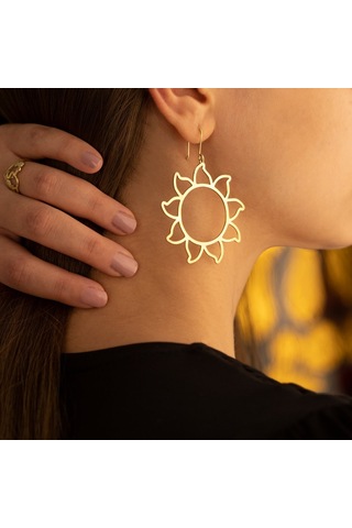 Dkmn Gümüş Güneş Sembolü Gümüş Küpe, 925 Ayar Kadın Gümüş Küpe