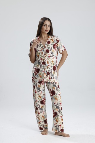 Kompedan Kadın Şal Desen Önden Düğmeli Pijama Takım Şal Dsn1
