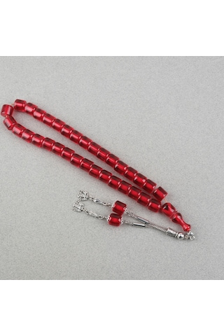 Ateş Kehribar Alpaka Püsküllü Kapsül Kesim 11x11mm Tesbih - Şeffaf Kırmızı