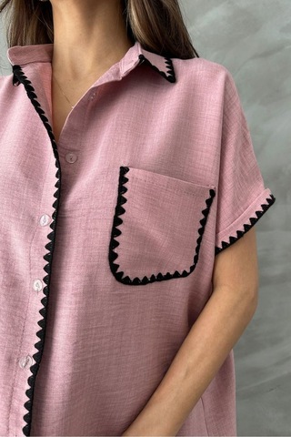Verymoda Çoban Dikişli Keten Gömlek - D2597 Pudra