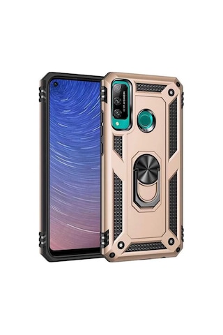 Newface Huawei P40 Lite E Kılıf Sofya Yüzüklü Silikon Kapak - Gold Altın