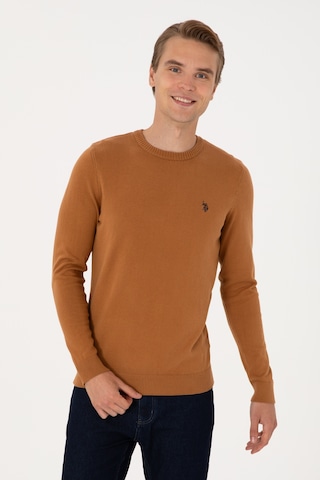 U.S. Polo Assn. Erkek Slim Fit Bisiklet Yaka Camel Basic Kazak 50313713-VR233