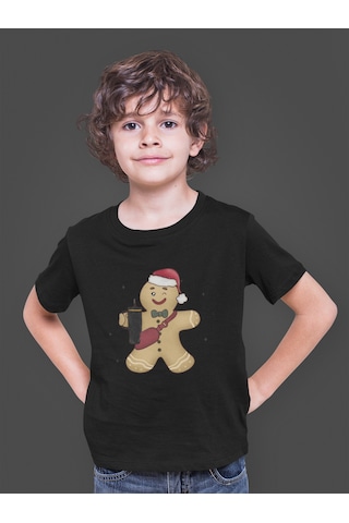 Bumeta Kurabiye Gingerbread Noel Yılbaşı Çocuk Tişört T-shirt Siyah