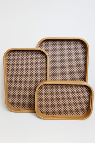 Dekorasyaa 3'lü Dikdörtgen Bambu Tepsi Bambu