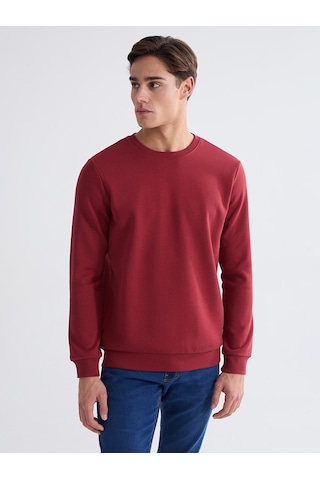 Lcwaıkıkı Basic Bordo Bisiklet Yaka Erkek Kalın Sweatshirt