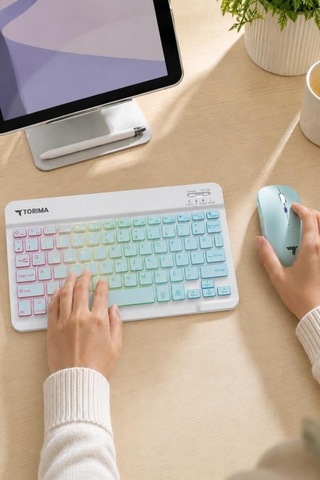 Özel Seri Ev Ofis Elektronik Parça Kablosuz Klavye Mouse Seti Tmk09 Mavi