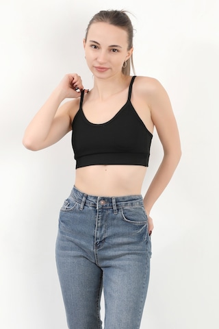 Giysa Kadın Askılı Fitilli Fleto Slim Fit Büstiyer Siyah - 9027 Siyah